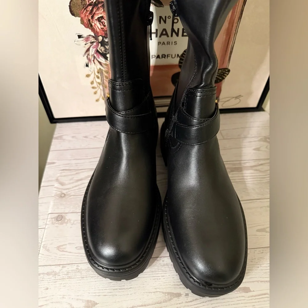 Guess Jellio Black Over-the-Knee Boots with Gold Accent